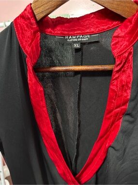 Rampage Women's Black Mandarin collar dress with Red Trim